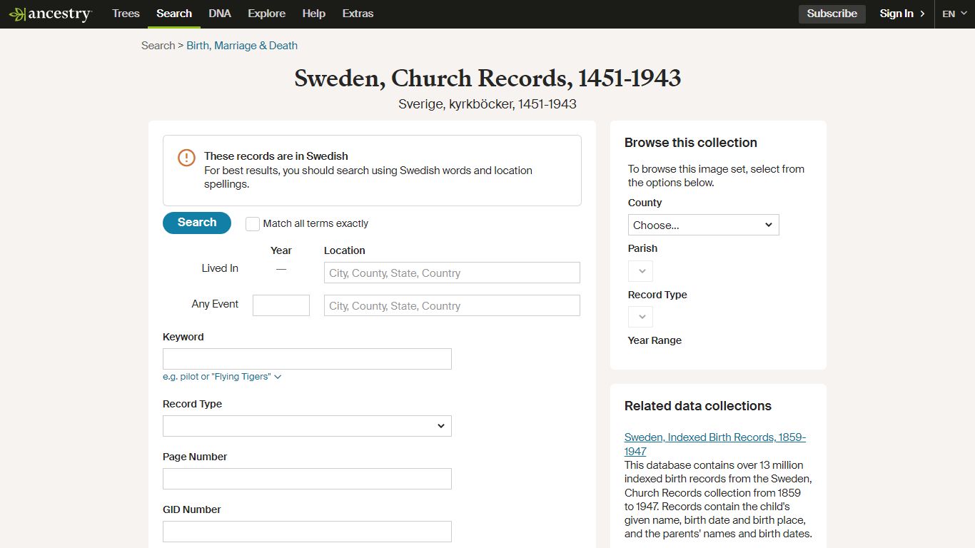Sweden, Church Records, 1451-1943 - Ancestry