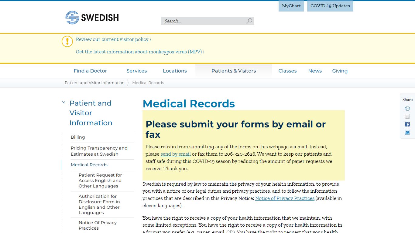 Medical Records - Swedish Medical Center Seattle and Issaquah